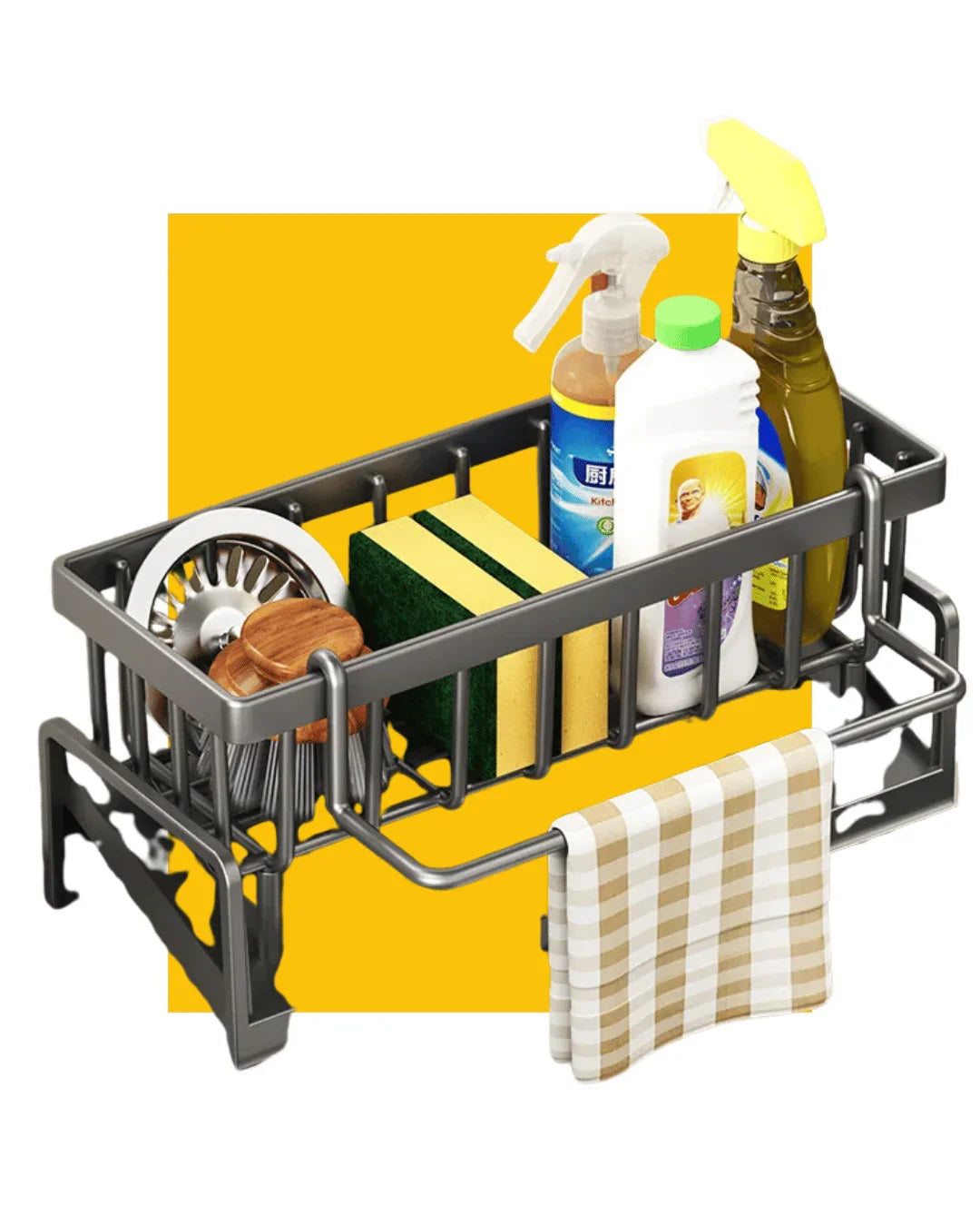 Organizador de Fregadero Con Porta Paños – ABS + Acero Inoxidable